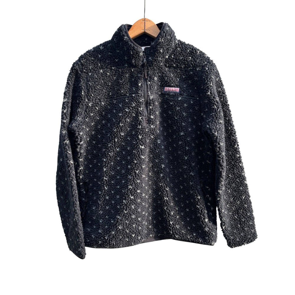 Vineyard Vines Womens Gray Speckled Sherpa Fleece Quarter Zip Pullover Medium